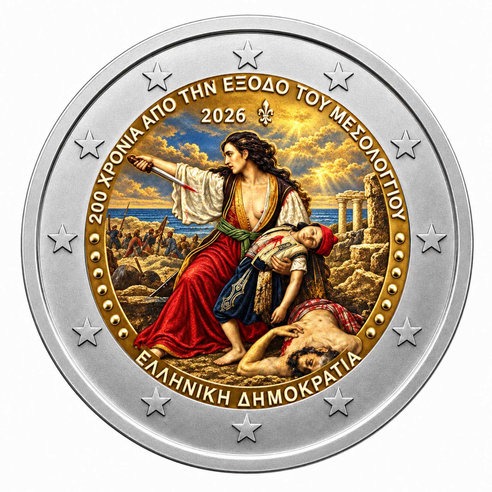 2 Euros 200th Anniversary - Exodus of Missolonghi (Coloured)